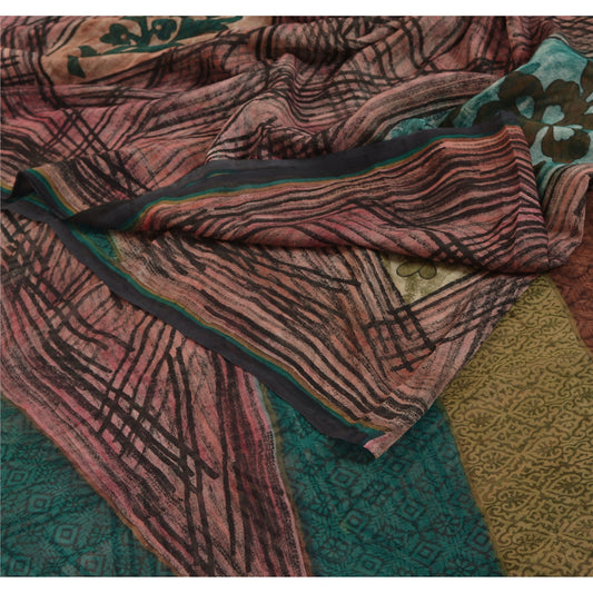 Sanskriti Vintage 100% Pure Georgette Silk Saree Multi Color Printed Sari Craft Sustainable Fabric