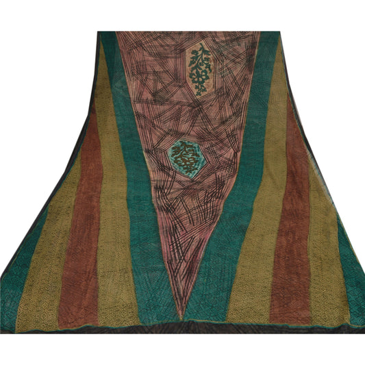 Sanskriti Vintage 100% Pure Georgette Silk Saree Multi Color Printed Sari Craft Sustainable Fabric