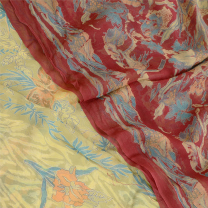 Sanskriti Vintage Sarees Green Pure Georgette Silk Printed Sari 5yd Craft Sustainable Fabric