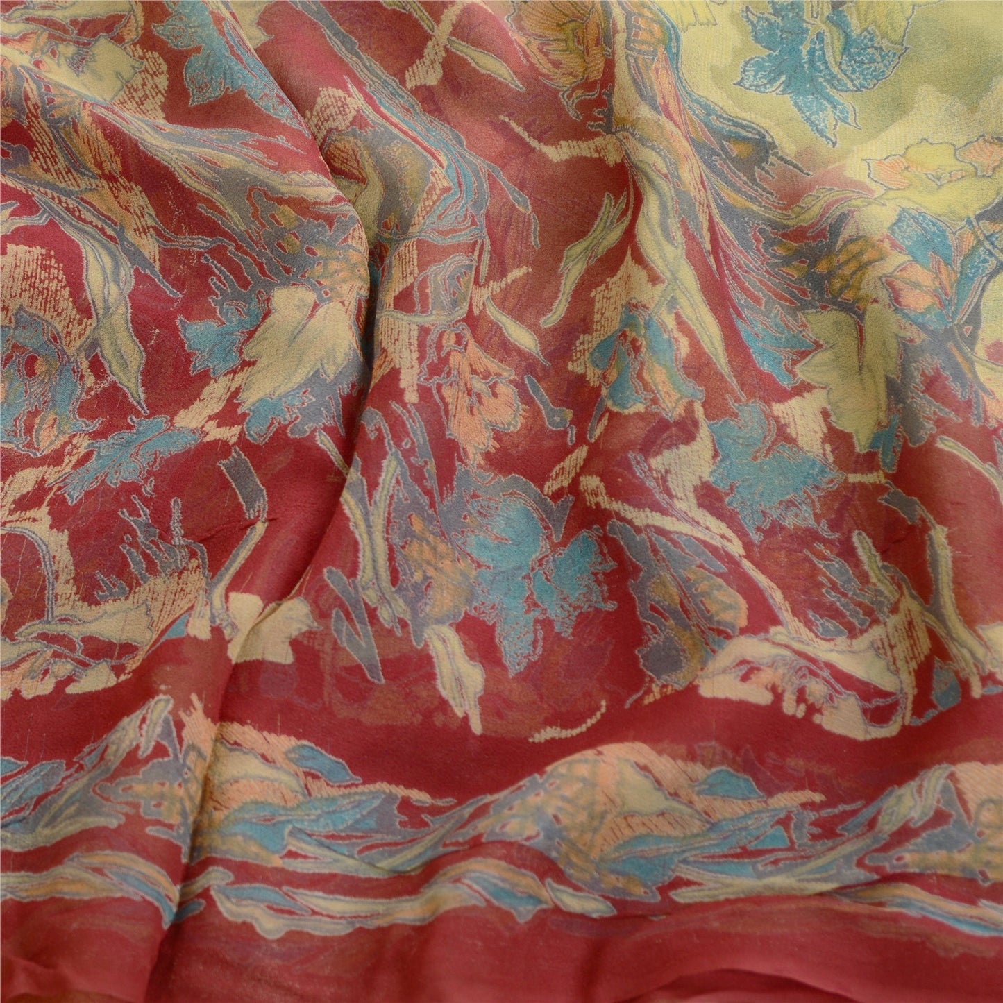 Sanskriti Vintage Sarees Green Pure Georgette Silk Printed Sari 5yd Craft Sustainable Fabric