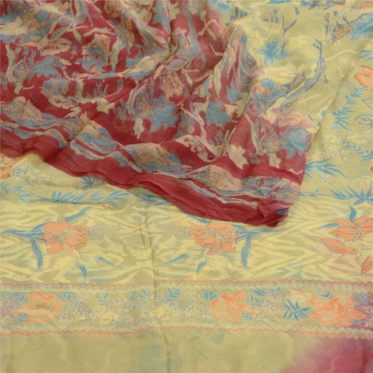 Сари Sanskriti Vintage, зеленое сари из чистого шелка-жоржета с принтом, 5 ярдов, ткань для рукоделия из экологически чистой ткани