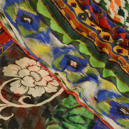 Sanskriti vintage sarier fra Indien multi-blend georgette-trykt sari i bæredygtigt stof