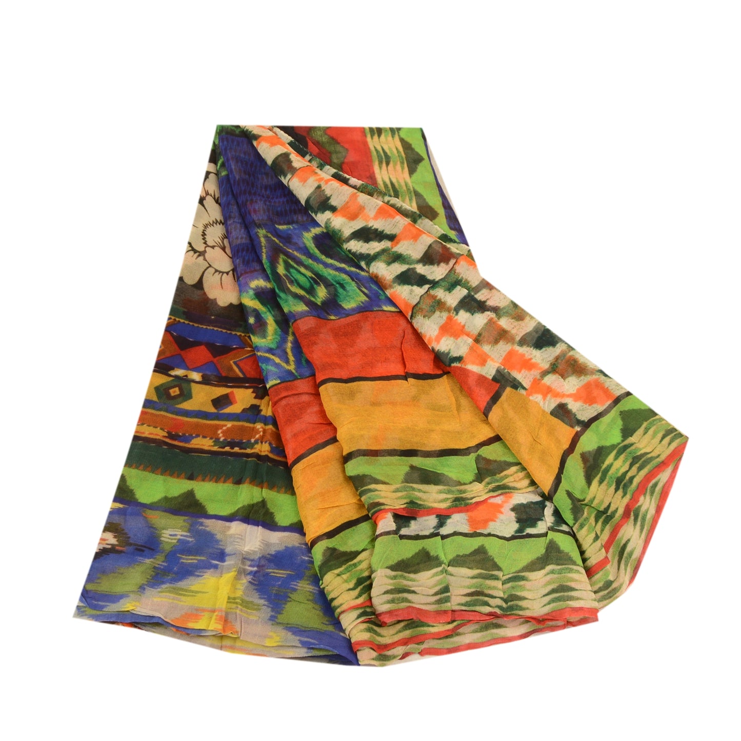 Sanskriti vintage sarier fra Indien multi-blend georgette-trykt sari i bæredygtigt stof