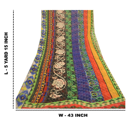 Sanskriti vintage sarier fra Indien multi-blend georgette-trykt sari i bæredygtigt stof