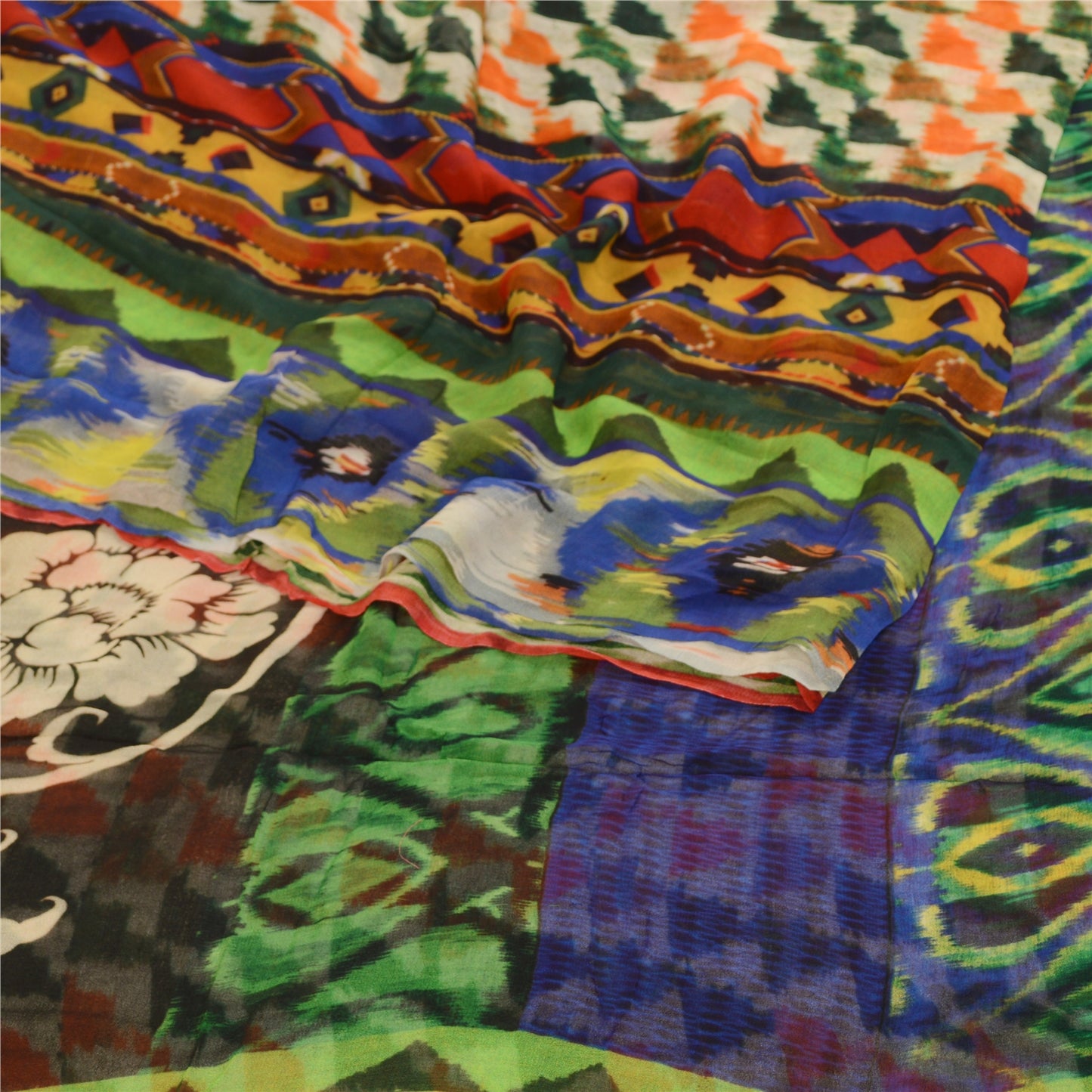 Sanskriti vintage sarier fra Indien multi-blend georgette-trykt sari i bæredygtigt stof