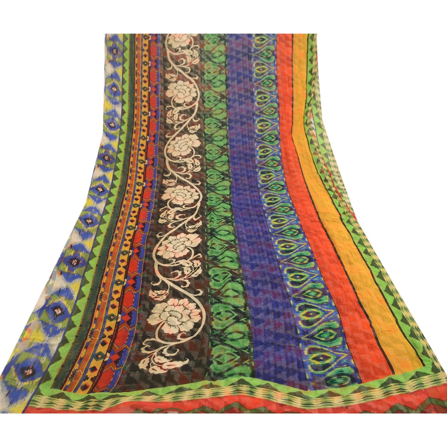 Sanskriti vintage sarier fra Indien multi-blend georgette-trykt sari i bæredygtigt stof