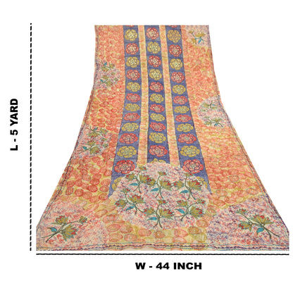 Sanskriti Vintage Sarees Hand Beaded Multi Blend Georgette Printed Sari Sustainable Fabric