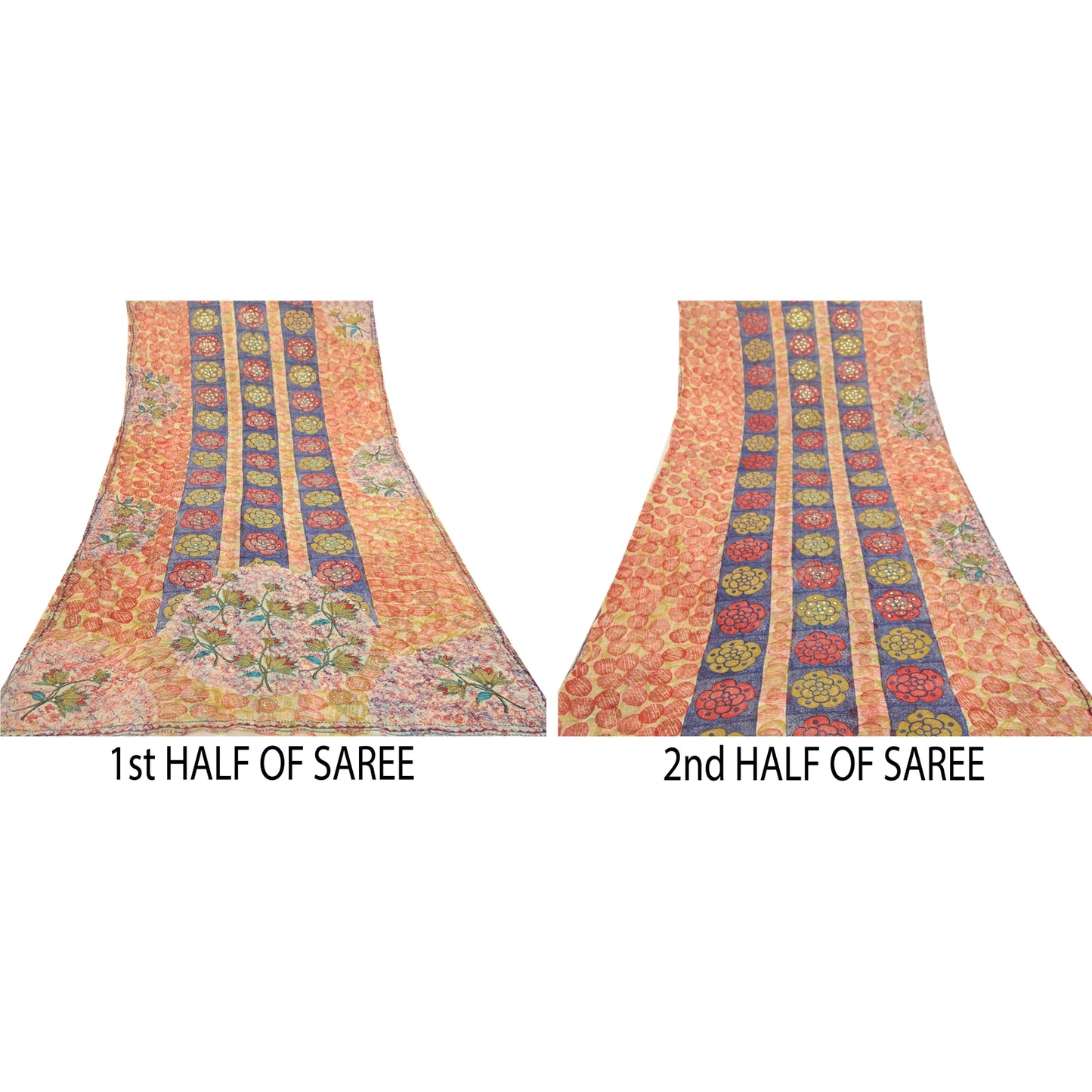 Sanskriti Vintage Sarees Hand Beaded Multi Blend Georgette Printed Sari Sustainable Fabric