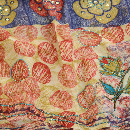 Sanskriti Vintage Sarees Hand Beaded Multi Blend Georgette Printed Sari Sustainable Fabric