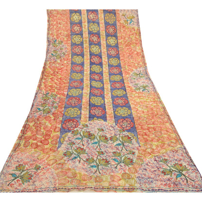 Sanskriti Vintage Sarees Hand Beaded Multi Blend Georgette Printed Sari Sustainable Fabric