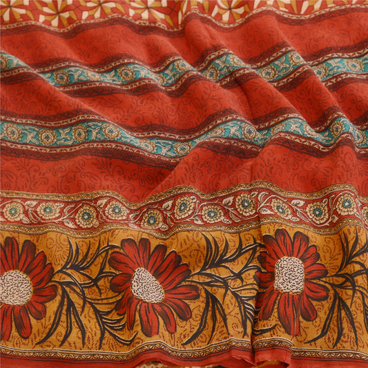 Сари Sanskriti Vintage, темно-красный, чистый шелк жоржет, напечатанный, сари, ремесло, устойчивая ткань