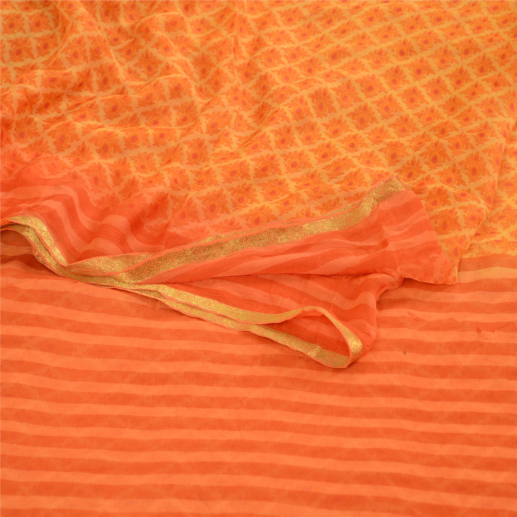 Sanskriti Vintage Sarees Yellow Blend Chiffon Printed Sari Zari Border Fabric