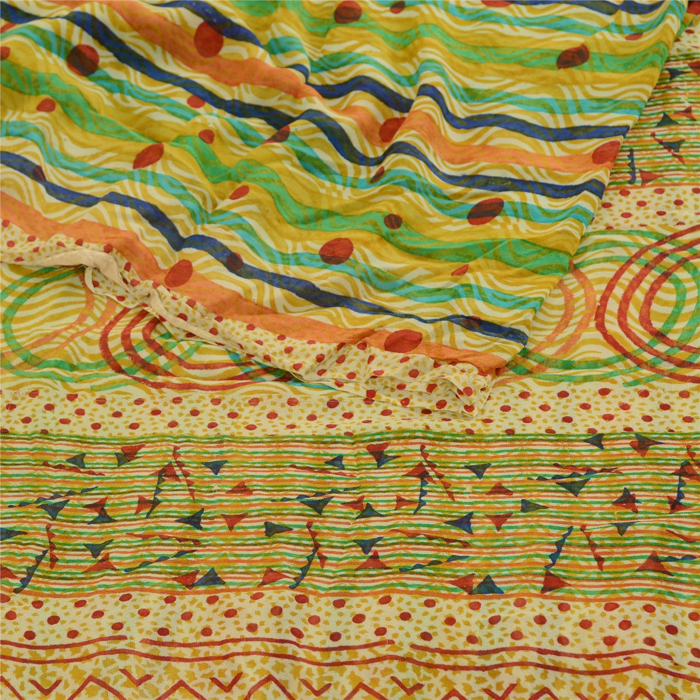 Sanskriti Vintage Sarees Multi Pure Georgette Silk Printed Sari 5yd Craft Sustainable Fabric