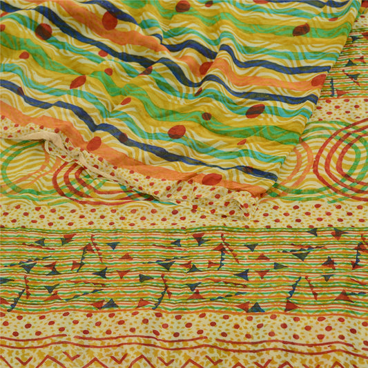 Sanskriti Vintage Sarees Multi Pure Georgette Silk Printed Sari 5yd Craft Sustainable Fabric