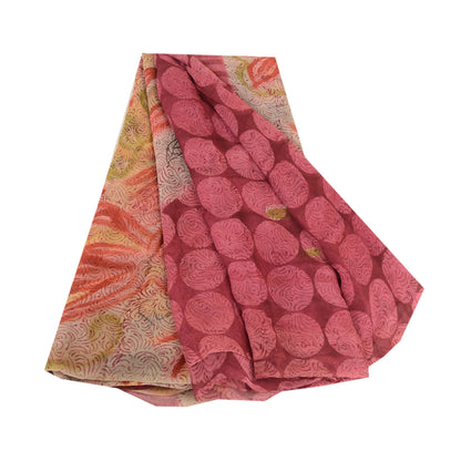 Sanskriti Vintage Sarees Purple Pure Georgette Silk Printed Sari Craft Sustainable Fabric