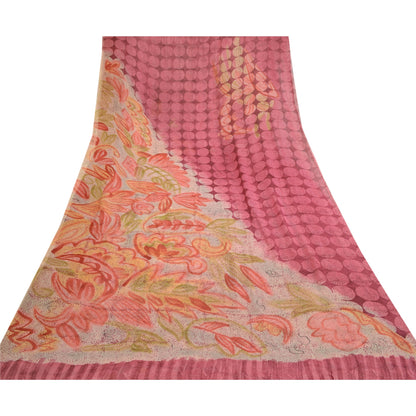 Sanskriti Vintage Sarees Purple Pure Georgette Silk Printed Sari Craft Sustainable Fabric