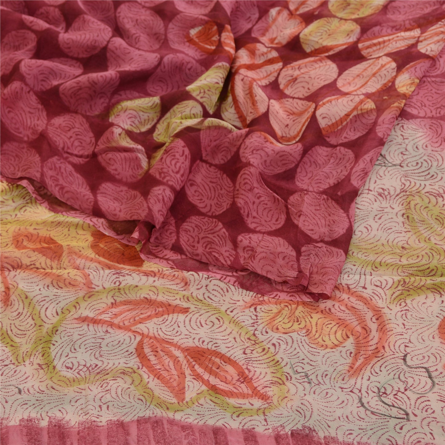 Sanskriti Vintage Sarees Purple Pure Georgette Silk Printed Sari Craft Sustainable Fabric