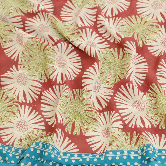 Sanskriti Vintage Sarees From India Red Georgette Printed Sari 5yd Craft Sustainable Fabric