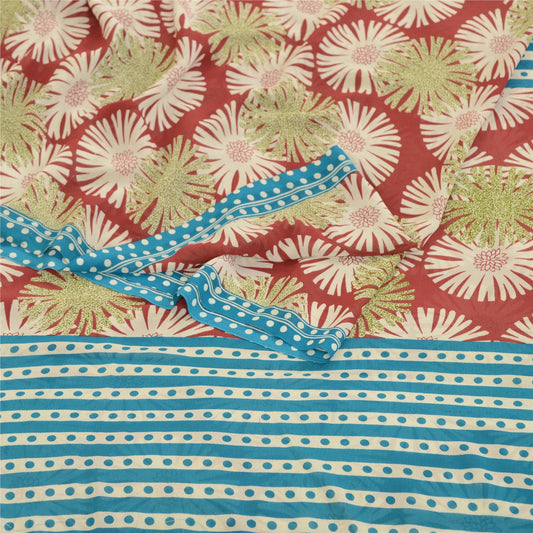 Sanskriti Vintage Sarees From India Red Georgette Printed Sari 5yd Craft Sustainable Fabric