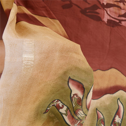 Sanskriti Vintage Sarees Dark Red Pure Georgette Silk Printed Sari Craft Sustainable Fabric
