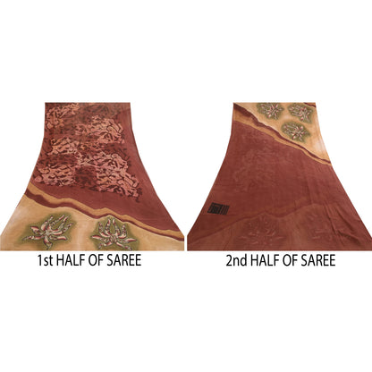 Sanskriti Vintage Sarees Dark Red Pure Georgette Silk Printed Sari Craft Sustainable Fabric