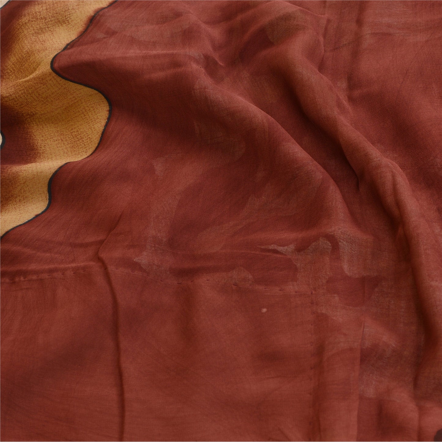 Sanskriti Vintage Sarees Dark Red Pure Georgette Silk Printed Sari Craft Sustainable Fabric