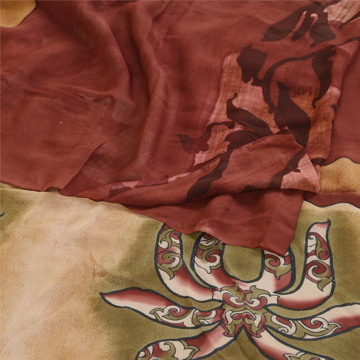 Sanskriti Vintage Sarees Dark Red Pure Georgette Silk Printed Sari Craft Sustainable Fabric