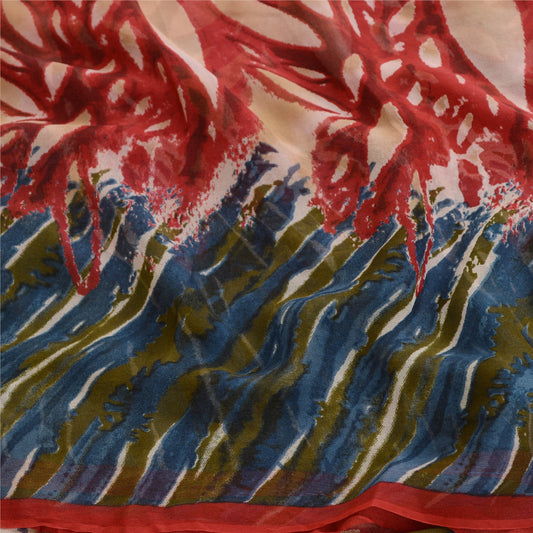 Sanskriti Vintage Dark Red Sarees Pure Georgette Silk Printed Sari Craft Sustainable Fabric