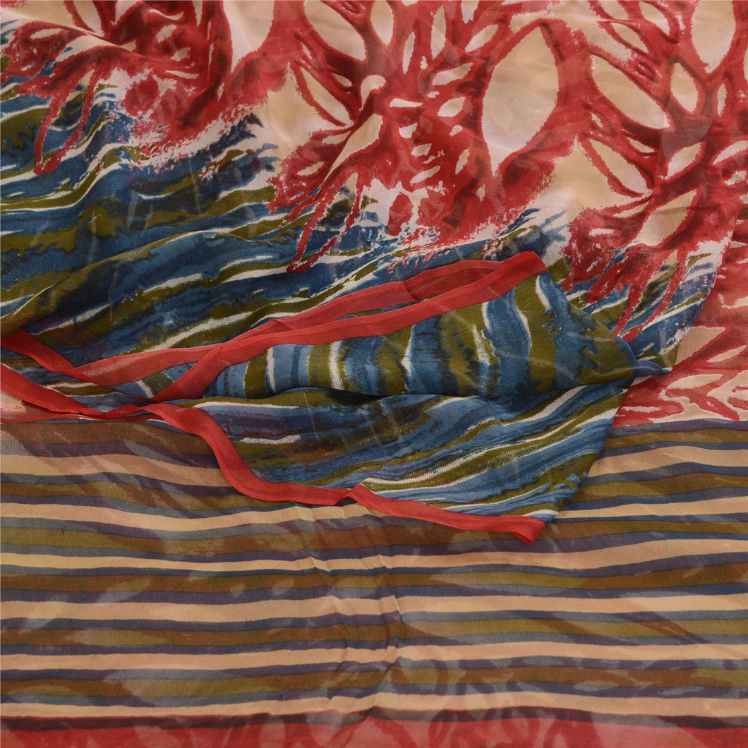 Sanskriti Vintage Dark Red Sarees Pure Georgette Silk Printed Sari Craft Fabric