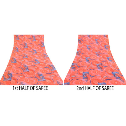 Sanskriti Vintage Pink Indian Sarees Georgette Printed Sari Craft 5 Yard Sustainable Fabric