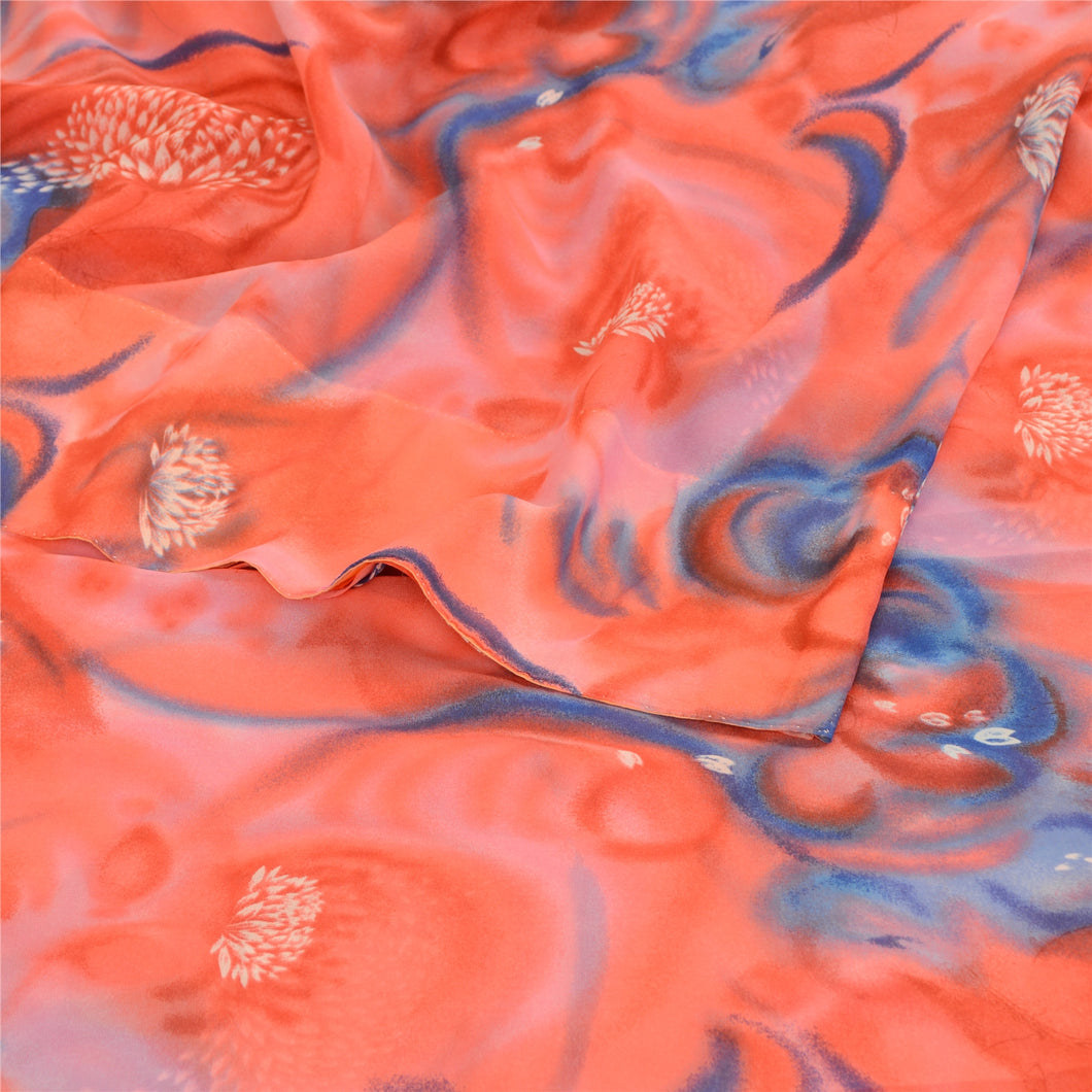 Sanskriti Vintage Pink Indian Sarees Georgette Printed Sari Craft 5 Yard Fabric