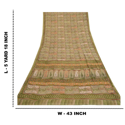 Санскрити Винтаж Зеленые Индийские Сари Жоржет Печатный Сари Ремесло 5 Ярдов Экологичная Ткань