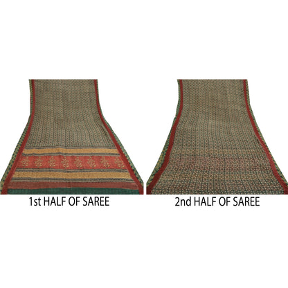 Sanskriti Vintage Green Sarees Pure Georgette Silk Printed Sari Craft Sustainable Fabric