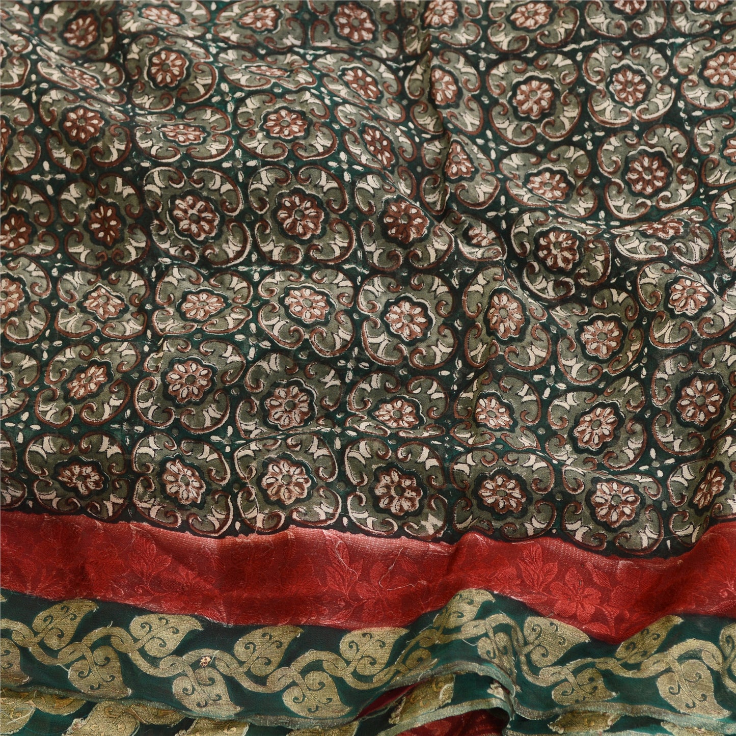 Sanskriti Vintage Green Sarees Pure Georgette Silk Printed Sari Craft Sustainable Fabric