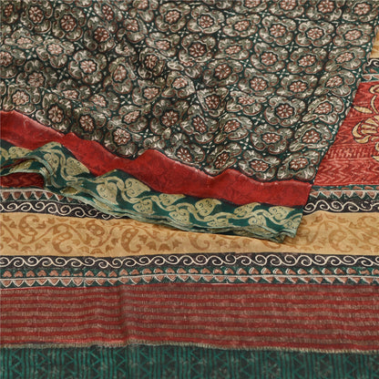 Sanskriti Vintage Green Sarees Pure Georgette Silk Printed Sari Craft Sustainable Fabric