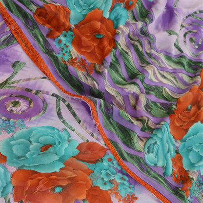 Sanskriti Vintage Sarees Soft Lilac Georgette Printed Sari Floral Craft Sustainable Fabric