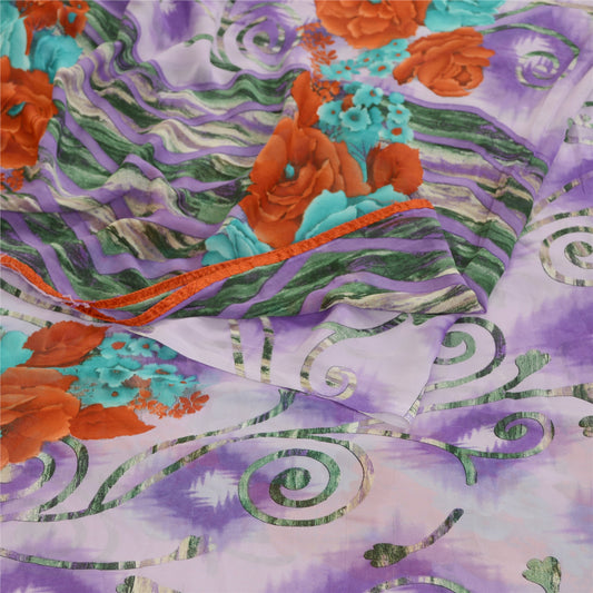 Санскритские винтажные сари из мягкого сиреневого жоржета с принтом сари с цветочным рисунком из экологически чистой ткани