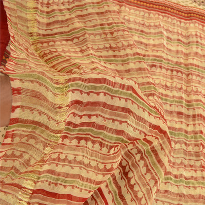Sanskriti Vintage Sarees Cream Blend Georgette Zari Work Print Sari Craft Sustainable Fabric