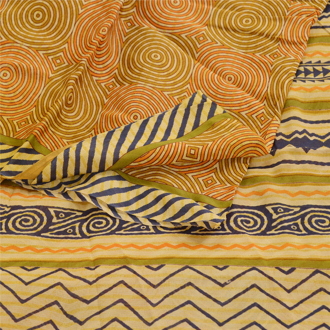 Sanskriti Vintage Sarees Indian Multi Blend Georgette Printed Sari Craft Fabric