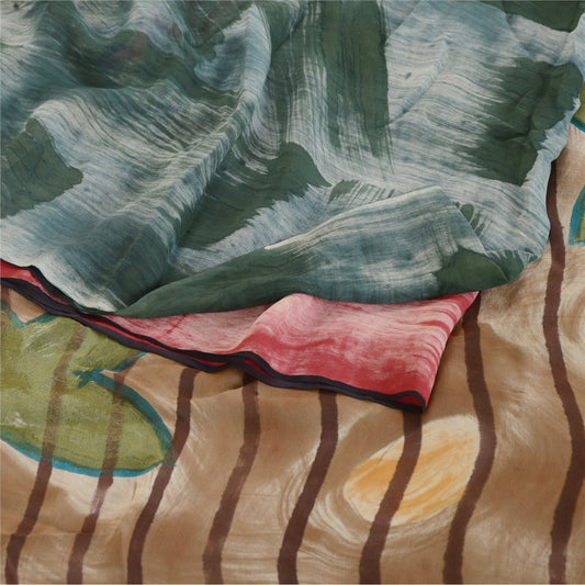 Sanskriti Vintage Saree Multi Printed Pure Georgette Silk Sari Soft Craft Sustainable Fabric