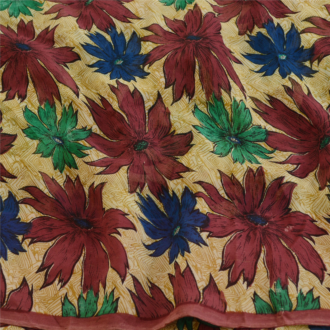Sanskriti Vintage Saree  Multi Printed Pure Georgette Silk Sari 5yd Craft Fabric