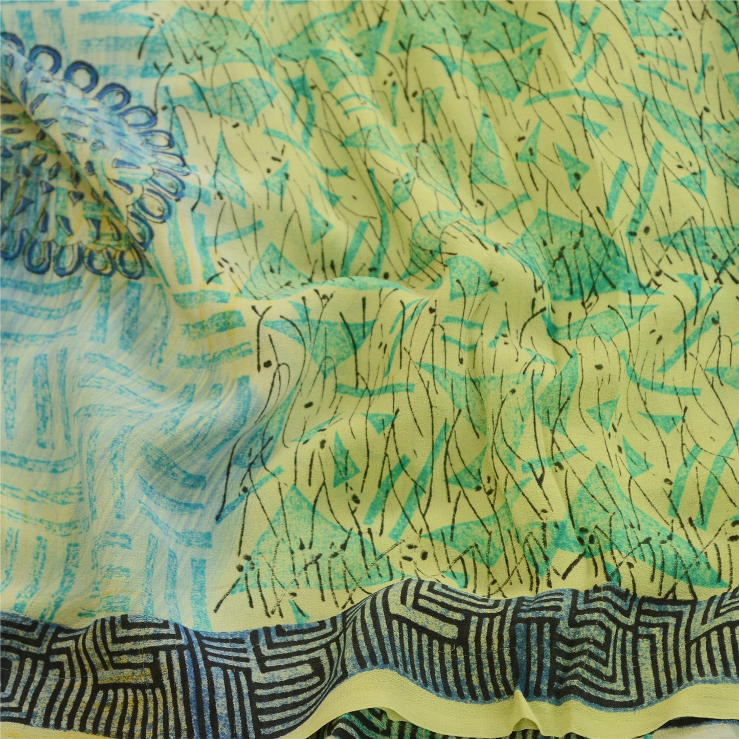 Сари Sanskriti Vintage Green Pure Georgette Silk Printed Sari Soft Craft Sustainable Fabric