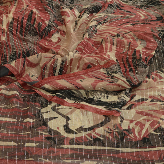 Sanskriti Vintage Saree Black Blend Georgette Woven Printed Sari Craft Sustainable Fabric