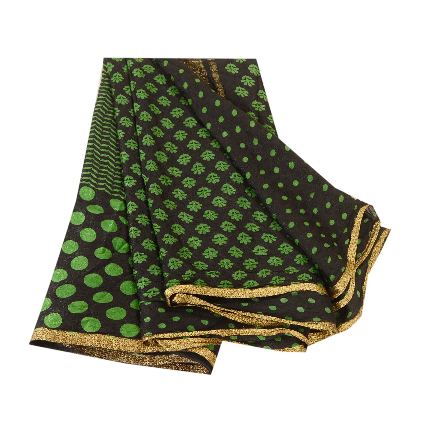 Sanskriti Vintage Saree Indian Black Blend Georgette Printed Sari Craft Sustainable Fabric