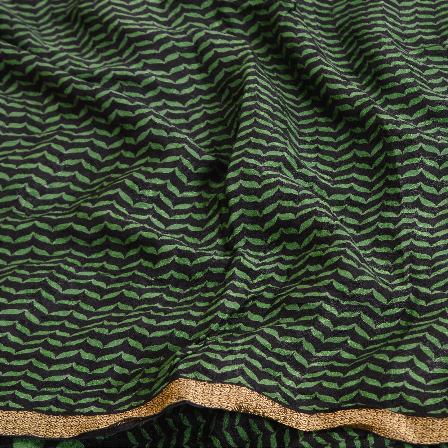 Sanskriti Vintage Saree Indian Black Blend Georgette Printed Sari Craft Sustainable Fabric