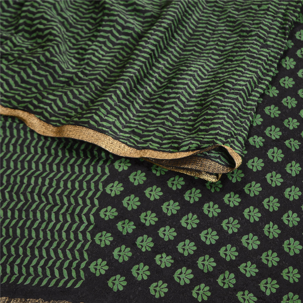 Sanskriti Vintage Saree Indian Black Blend Georgette Printed Sari Craft Sustainable Fabric