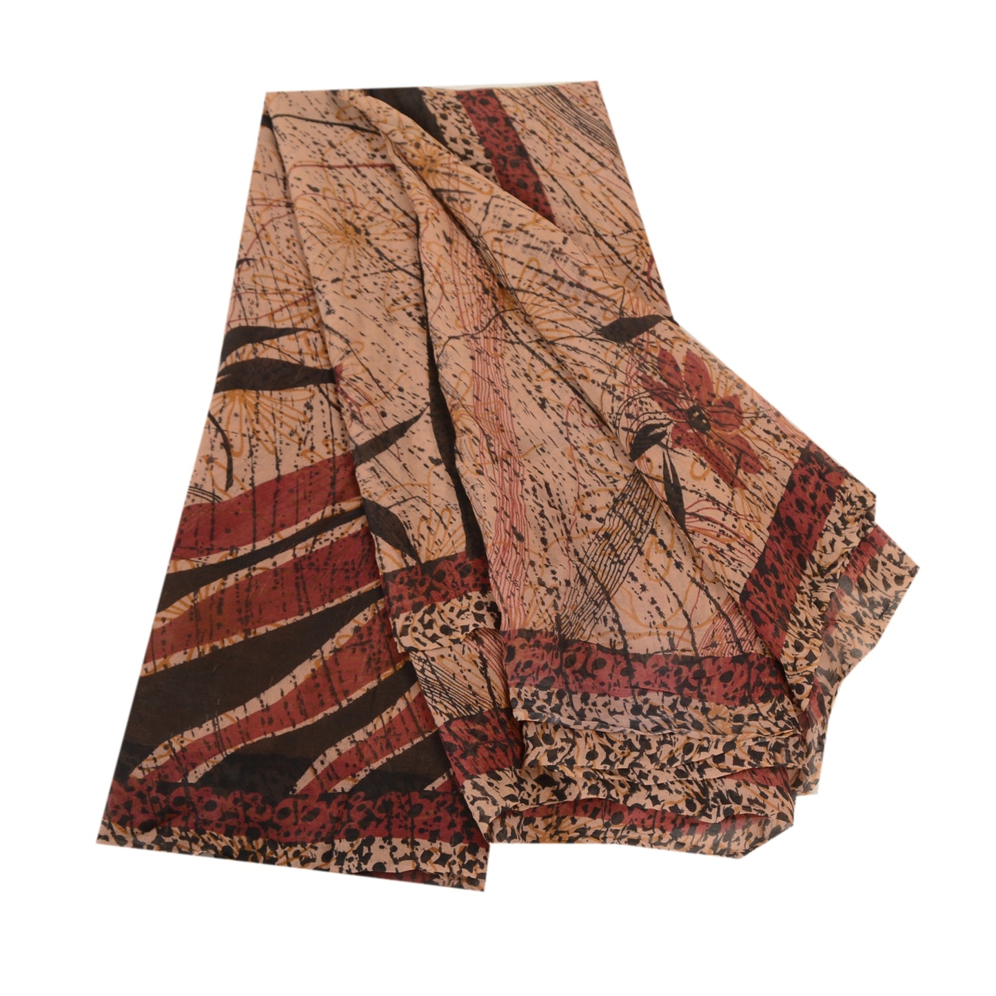 Sanskriti Vintage Saree Peach Pure Georgette Silk Printed Sari 5yd Craft Sustainable Fabric