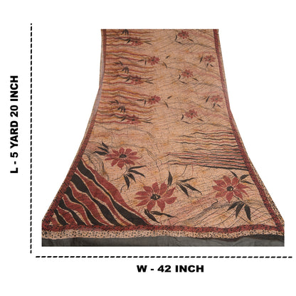 Sanskriti Vintage Saree Peach Pure Georgette Silk Printed Sari 5yd Craft Sustainable Fabric