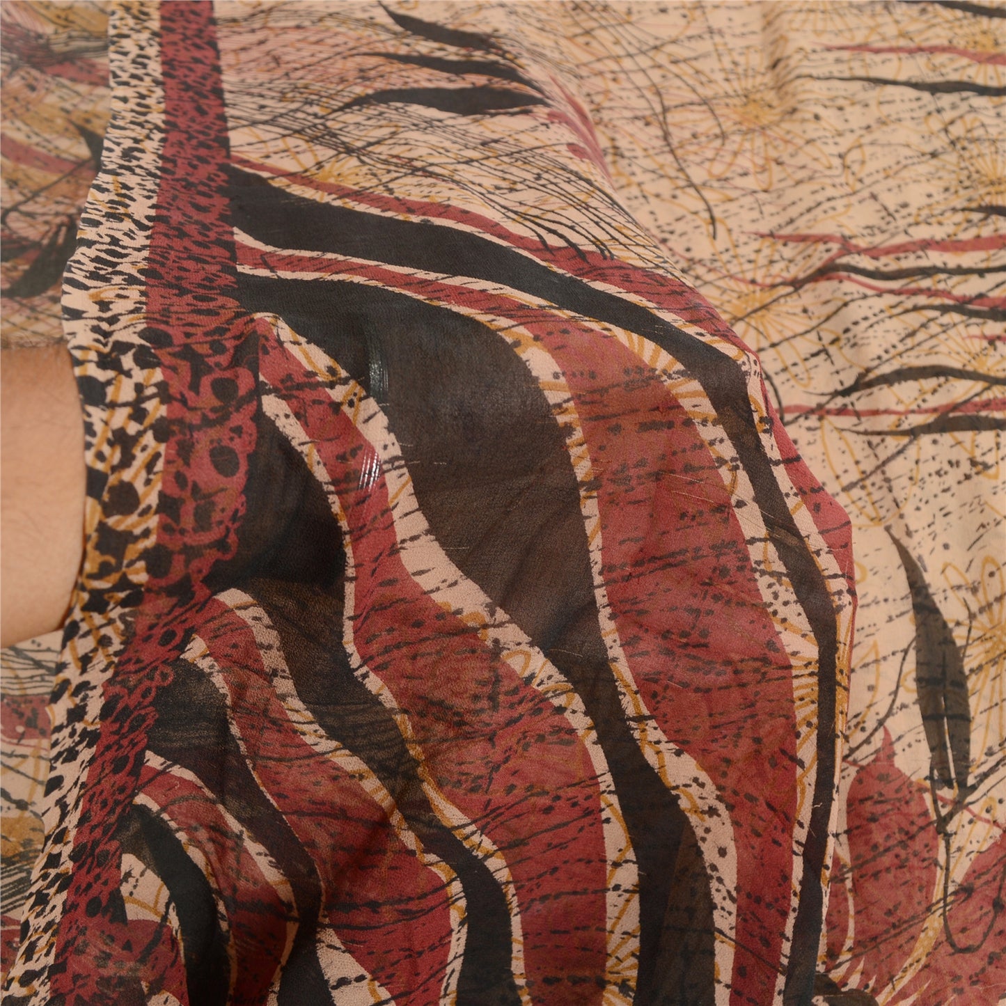 Sanskriti Vintage Saree Peach Pure Georgette Silk Printed Sari 5yd Craft Sustainable Fabric