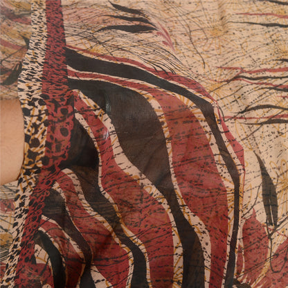 Sanskriti Vintage Saree Peach Pure Georgette Silk Printed Sari 5yd Craft Sustainable Fabric